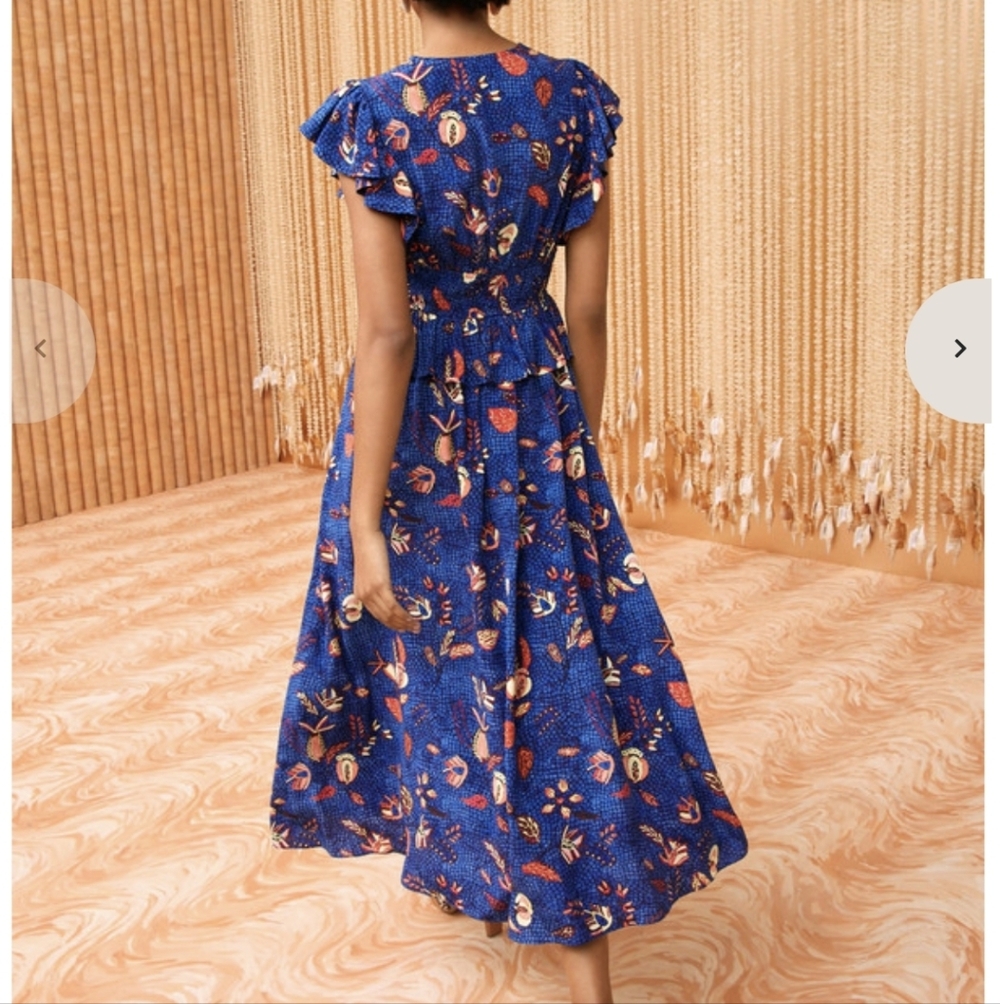 Ulla Johnson Brielle Dress Blue Dahlia Silk Ruffle V-Neck Dress Size 8 - Picture 2 of 16